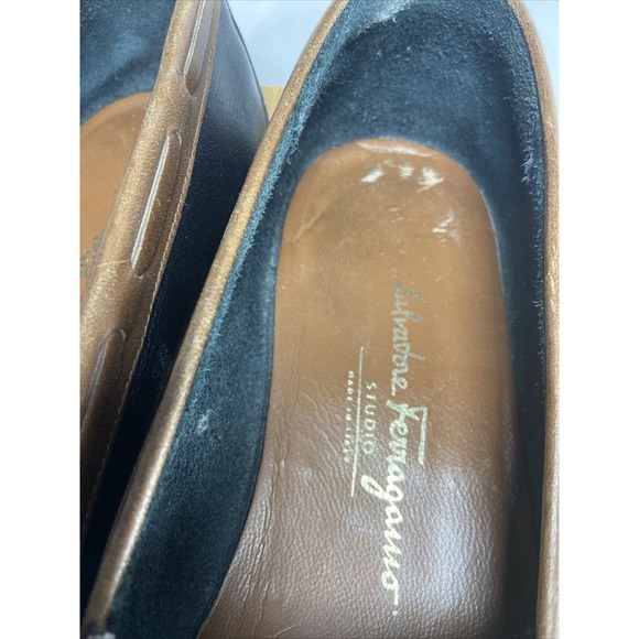 Salvatore Ferragamo Kiltie Loafer Black Fringe Tassel Leather Round Toe Sz 9.5 - Picture 6 of 10